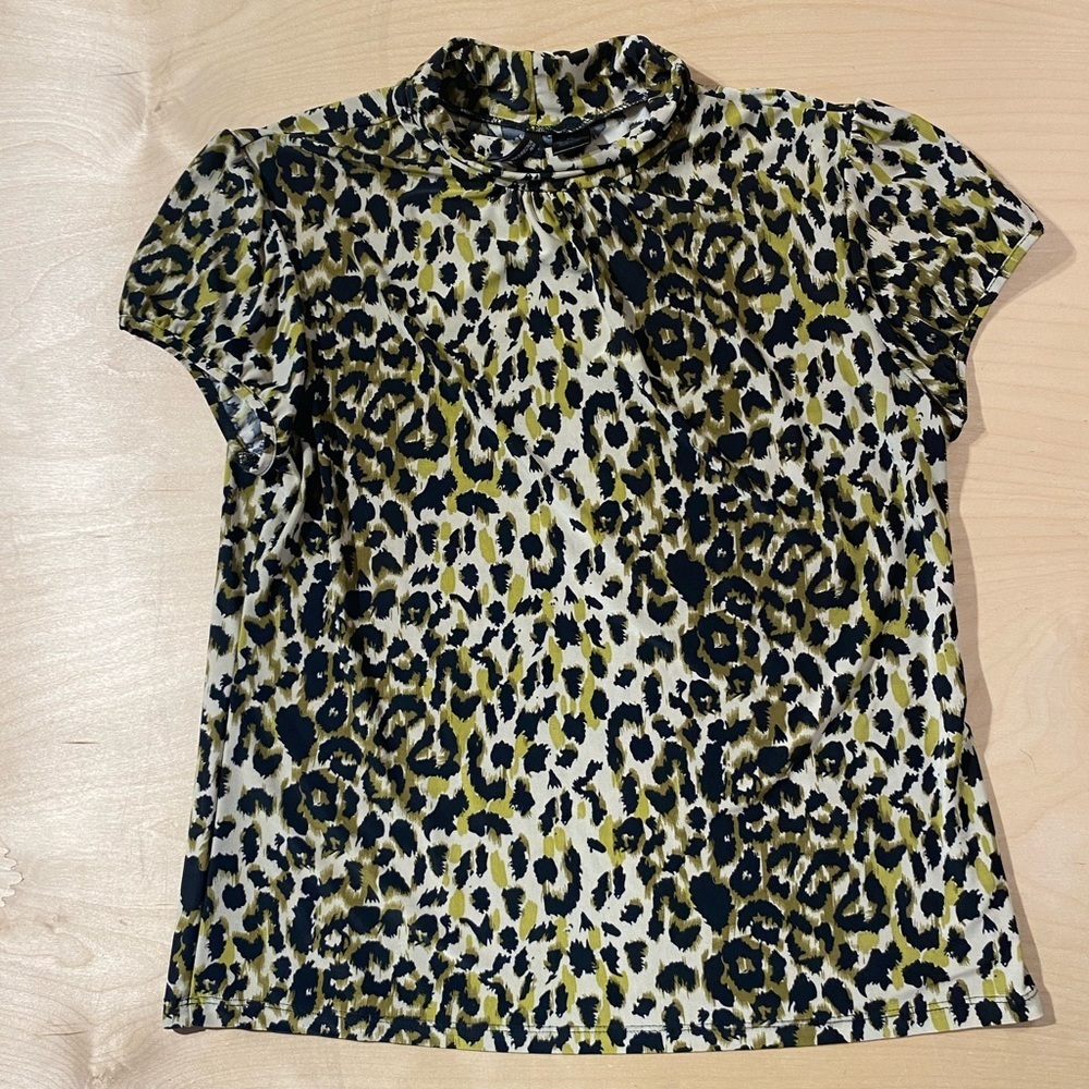 New Directions Yellow and Black Leopard Print Blouse PL (QO)